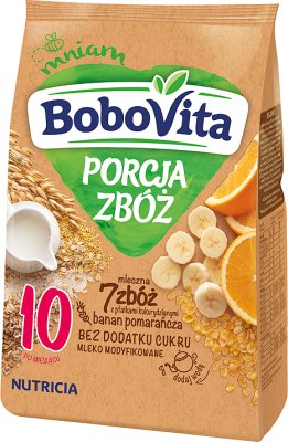 BoboVita porcja zbóż kaszka mleczna 7  z płatkami kukurydzianymi banan-pomarańcza