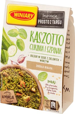 Виняры Kaszotto цукини и соусом из шпината Bulgur с зелеными овощами