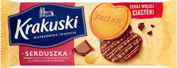 Krakuski Serduszka Biscuits with the addition of butter in milk chocolate