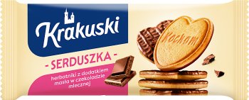 Krakuski Serduszka Herbatniki z dodatkiem masła w czekoladzie mlecznej