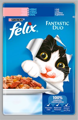 Felix Fantastische Duos Katzenfutter mit Lachs und Sardine in Gelee