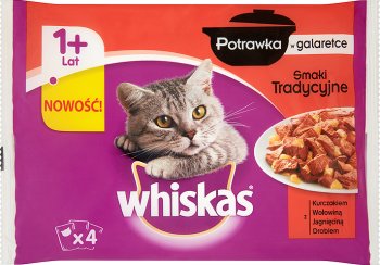 Whiskas Guiso en sabores de gelatina de comida tradicional 1+ años completos