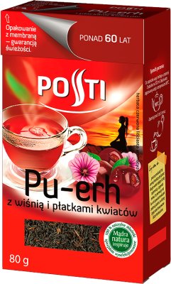 Posti Pu-erh with cherry and flower petals. Red leaf tea