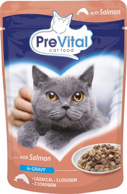 PreVital alimento completo para gatos adultos con salsa de salmón
