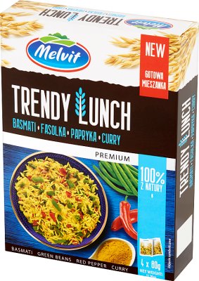 Melvit Tendencias basmati almuerzo de mezcla, habas, pimientos, 4x80g de curry