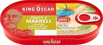 King Oscar Fillets of jalapeno mackerel in oil with white wine vinegar