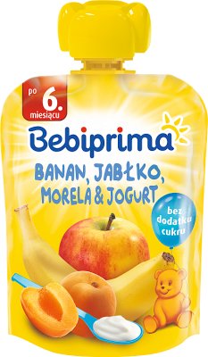Mousse de frutas Bebiprima con yogurt, plátano, manzana, albaricoque y yogurt