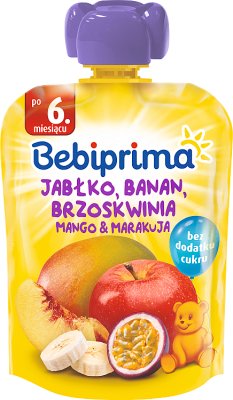 Bebiprima Mus owocowy Jabłko, banan, brzoskwinia, mango & marakuja