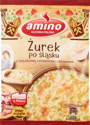 Amino Instant Suppe, schlesische Suppe mit Speck, Knoblauch und Meerrettich