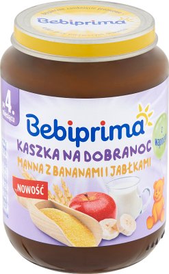 Bebiprima. Buenas noches gachas de maná con plátanos y manzanas