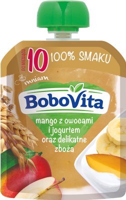 Mousse de mango BoboVita con frutas y yogurt y cereales delicados