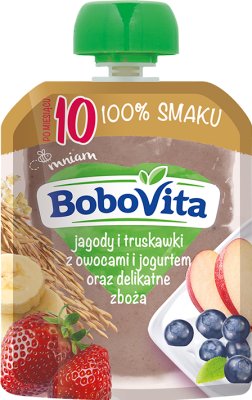 BoboVita Mus jagody i truskawki z owocami i jogurtem naturalnym oraz delikatne zboża