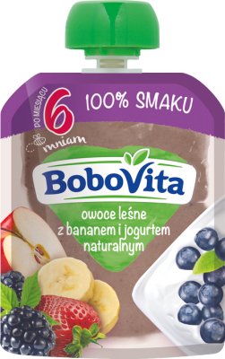 Mousse de frutas BoboVita. Frutas con plátano y yogur natural