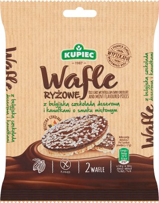 Kupiec Wafle ryżowe z czekoladą deserową i kawałkami o smaku miętowym