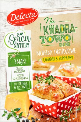 Delecta Muffiny drożdżowe na słono cheddar i przyprawy