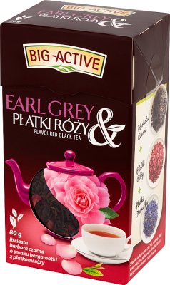 Big-Active Black Earl Grey loser Tee mit Rosenblüten