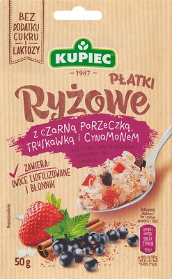 Kupiec Płatki ryżowe z czarną porzeczką, truskawką i cynamonem
