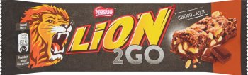 Lion 2Go Chocolate Baton z orzechami ziemnymi,rodzynkami, kawałkami czekolady,chrupkami ryżowymi