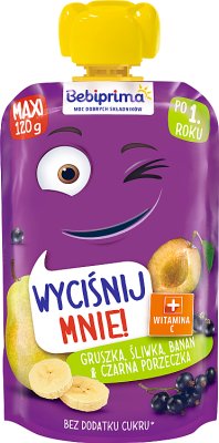 Bebiprima mus owocowy Gruszka, Śliwka, Banan ,Czarna porzeczka