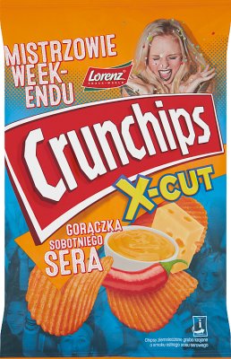 Crunchips X-Cut Kartoffelchips mit dem Geschmack einer würzigen Käsesoße