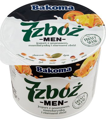 Bakoma 7 zbóż men jogurt z ananasem, mandarynką oraz zbożami, ziarnami słonecznika i dyni