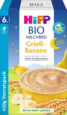 HiPP BIO od pokoleń, Kaszka mleczno-zbożowa  Na Dobranoc Manna z bananami 