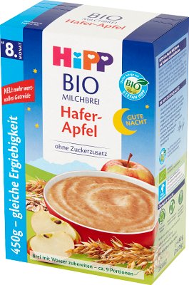 Hipp Kaszka mleczno-zbożowa Na Dobranoc BIO Owsianka z jabłkami bez dodatku cukru