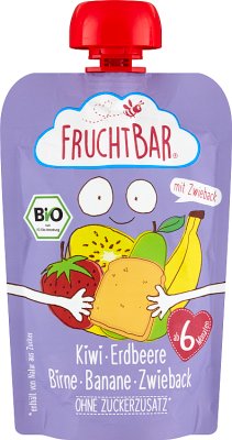 Fruchtbar Fruchtmousse mit BIO Kiwis Kiwi, Erdbeere, Birne, Banane, Weizen Zwieback