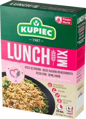 Kupiec Lunch Mix kasza jęczmienna, kasza owsiana pęczak, dynia, siemię 4 x100 g