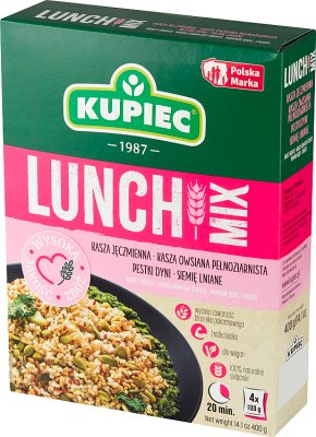 Kupiec Lunch Mix kasza jęczmienna,  kasza owsiana pęczak, dynia, siemię 4 x100 g