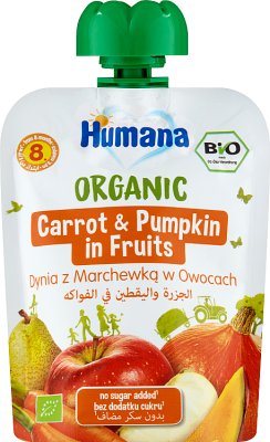 Humana-Obst- und Gemüsekremeiskürbis und -karotte in der Frucht