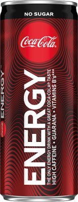 Coca-Cola Energy no sugar Napój gazowany energetyzujący z kofeiną, ekstraktem z guarany i witaminami z grupy B. Zawiera substancje słodzące.