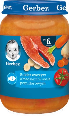 Gerber. A bouquet of vegetables with salmon in tomato sauce