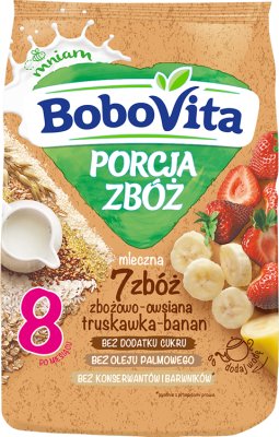 BoboVita Porcja Zbóż kaszka mleczna 7 zbóż zbożowo-owsiana truskawka-banan