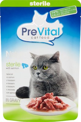 Alimento completo PreVital para gatos adultos después del procedimiento de esterilización Filetes de salmón en salsa