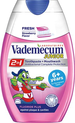 Vademecum 2 in 1 Junior  truskawkowa pasta do zębów i płyn do płukania