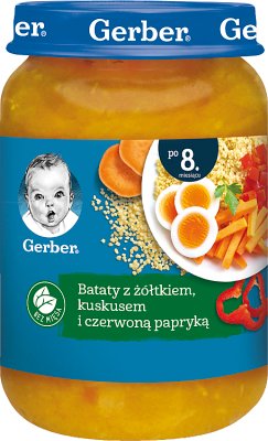 Gerber Süßkartoffeln mit Couscous-Eigelb und rotem Pfeffer