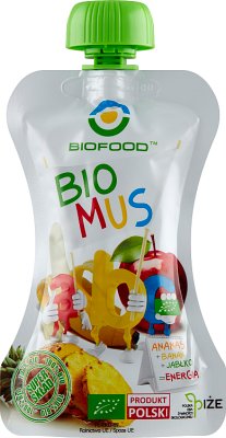 Bio Food Mousse de piña, plátano y manzana sin gluten BIO