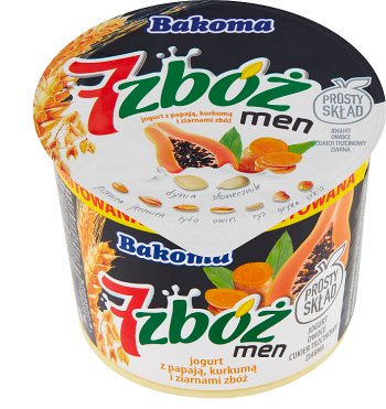 Bakoma 7 cereals men yogurt with papaya, turmeric and cereal grains