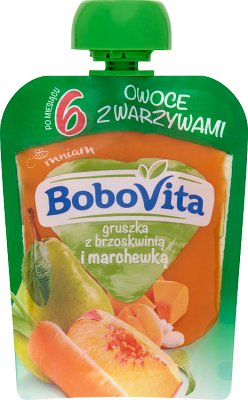 BoboVita mus warzywny w tubce gruszka z brzoskwinią i marchewką