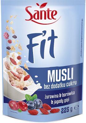 Sante Fit Pełnoziarniste płatki zbożowe z owocami żurawina & borówka & jagody goji