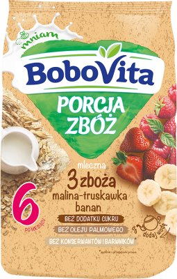 BoboVita Porcja Zbóż kaszka mleczna 3 zboża malina-truskawka-banan
