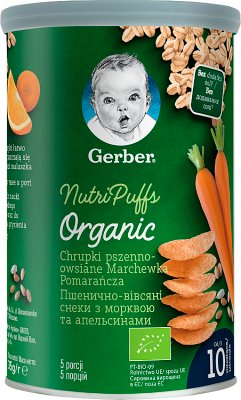 Gerber Nutripuffs Trigo avena crujiente zanahoria naranja