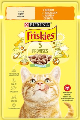 Purina Friskies cat food in sauce with chicken