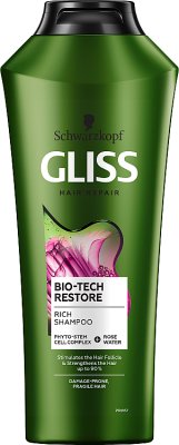 Champú Schwarzkopf Gliss Bio-Tech Restore con un complejo de fitocélulas de tallo y agua de rosas