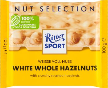 Ritter sport white chocolate with whole roasted hazelnuts