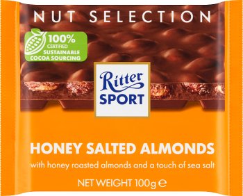 Ritter Sport Milk chocolate with roasted, salted almonds in a honey-flavored coating