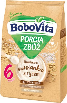 Porción de cereales Bobovita gachas de avena sin lácteos con arroz