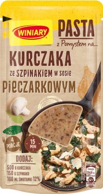 Паста Winiary с идеей курицы со шпинатом в грибном соусе