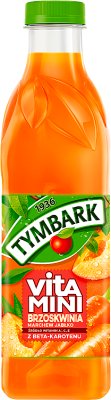Tymbark Pfirsich-, Karotten- und Apfelsaft mit Zusatz von Vitamin C und E.